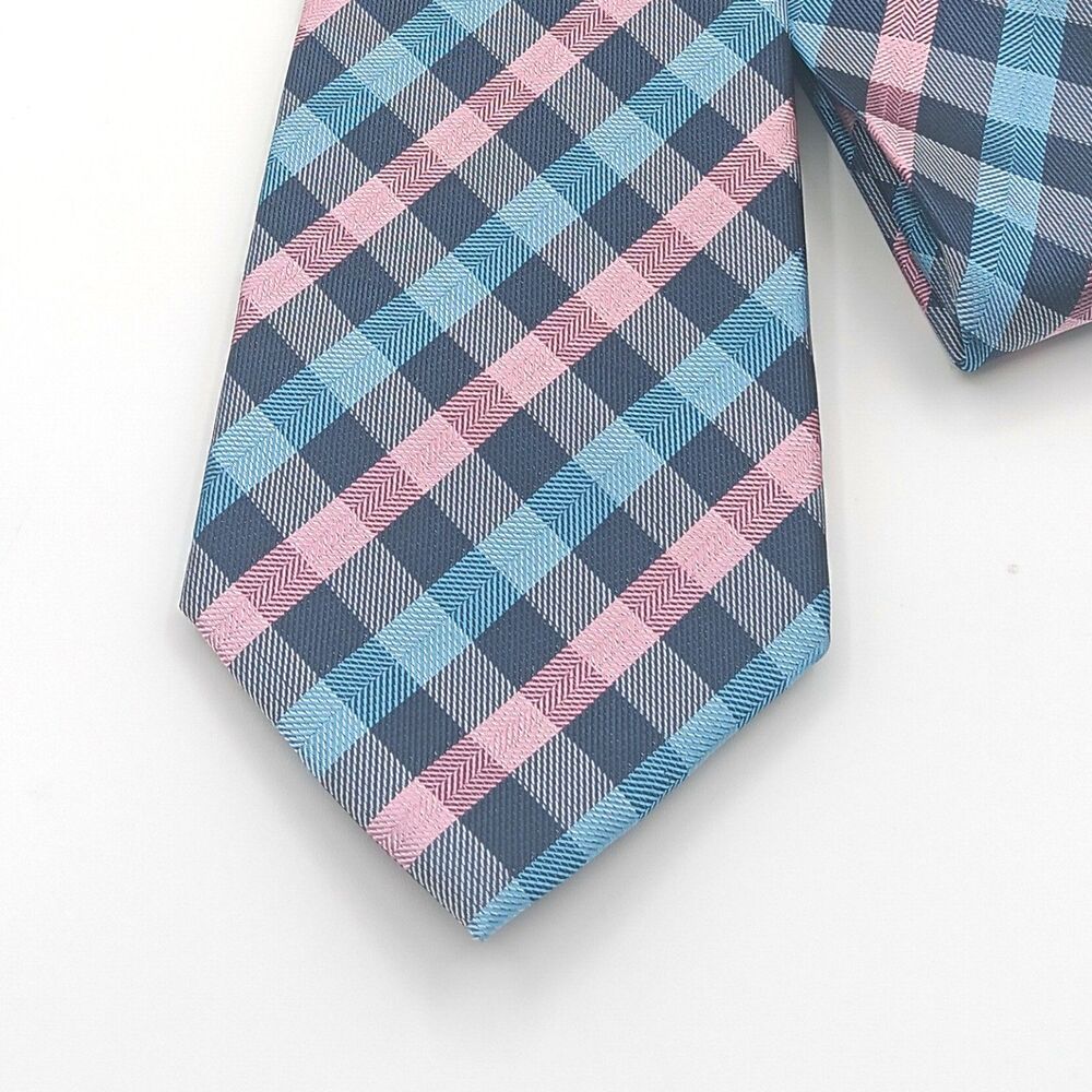 Hisdern Plaid Tie Mens 61” Pink Blue Gingham Designer Classic Preppy New